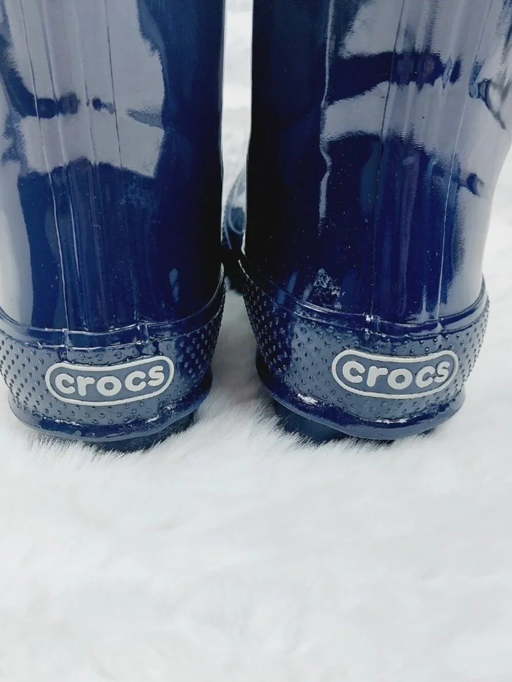 Crocs Women's Navy Tall Gloss Rubber Mid-Calf Outdoor Rain Boots Size 7